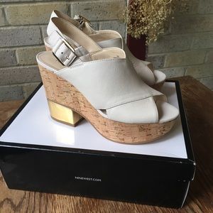 Nine West - Leather Cork Wrapped - Platform Sandal